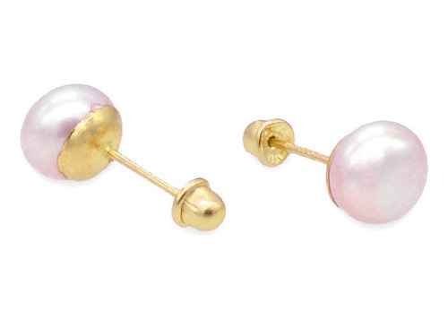 Aretes Broqueles Perla Cultivada 6mm. Oro 10k. Para Mujer