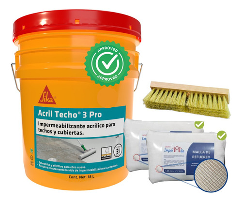 Kit Para Impermeabilizar Sika Acril Techo 3 Años 18l Cepillo