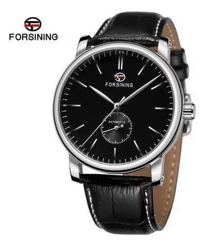 Reloj Automático Forsining Tm142 Silver Black Correa Piel Negro Plateado Negro