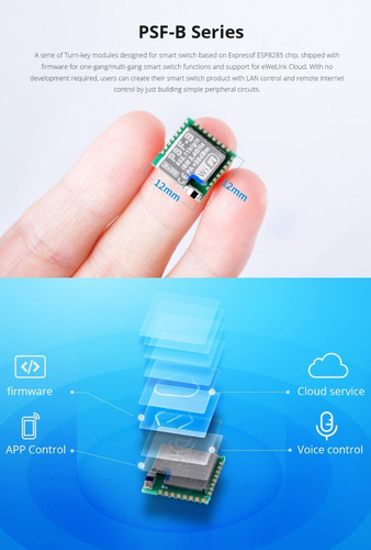 Imagen 5 de 10 de Chip Itead Sonoff Psf-b 12x12mm 1 - 4 Canales Para Ewelink