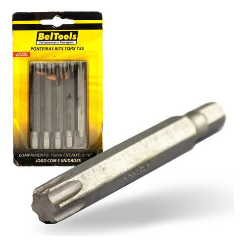 Kit C/ 5 Ponta Bit Torx 75mmx5/16xt55 Beltools