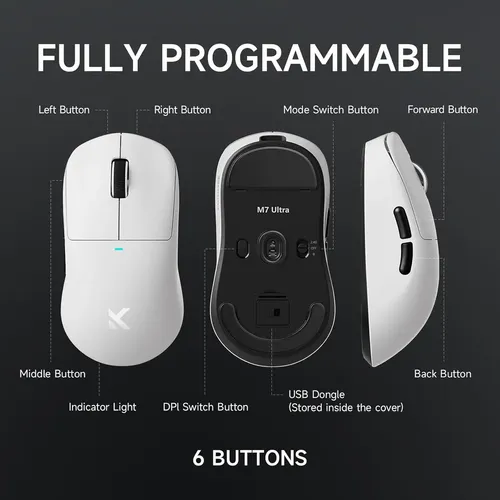 Mouse Para Jogos Sem Fio Mchose M7 Ultra 8khz Paw3950 30000d