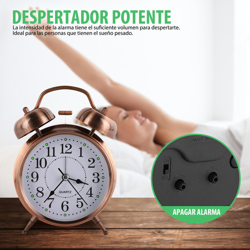 Reloj Despertador Campana Retro Analógico Estilo Vintage Color Cobre1
