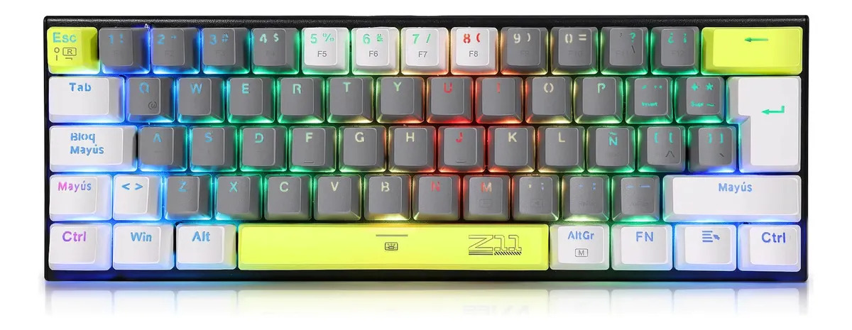 TERPORT 60% Teclado Mecánico Español Z11-E174 Luces Rgb 20 Efectos, Huano Red Switch Hotswap, Teclado Pc Gamer Rgb 62 Te