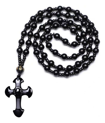 N Collar Con Colgante En Forma De Cruz De Obsidiana Con 2