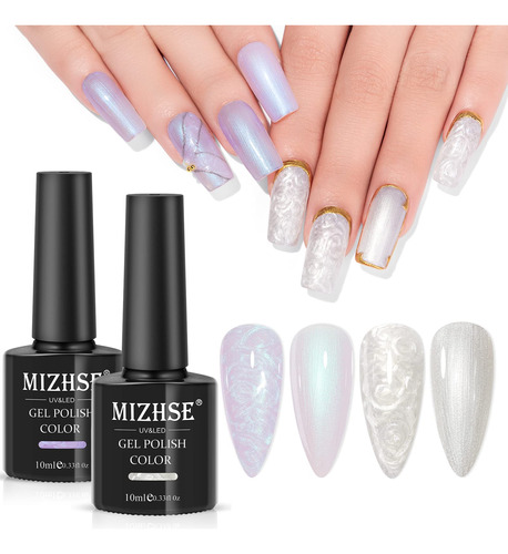 Mizhse Esmalte De Uas De Gel Perla, 2 Piezas De Esmalte De G