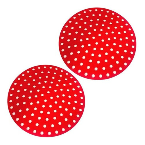 Kit 2 Tapetes Protetor P/ Air Fryer Silicone Vermelho 19cm 