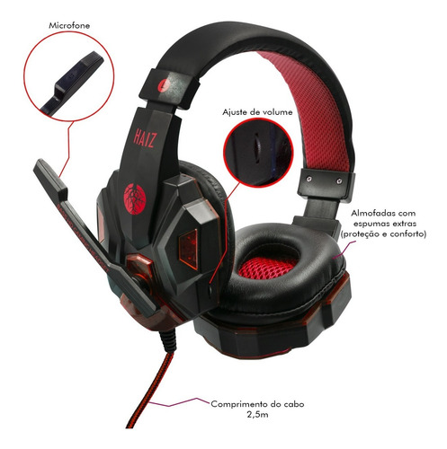 Imagem 10 de 10 de Kit Gamer Haiz Teclado Semi Mecanico Headset E Mouse C/ Led