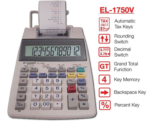 Calculadora De Impresión Sharp Electronics, Pantalla Lcd