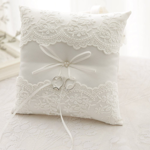 Almohada De Encaje For Anillos De Boda, Con Perlas,