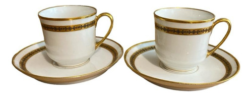 Taza De Cafe Con Plato Blanco Y Oro Limoges France