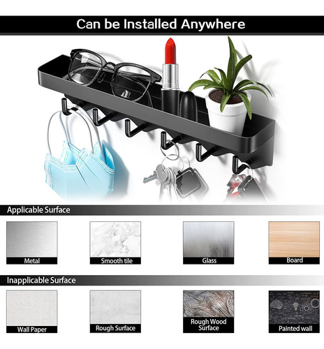 Estante De Pared Con 6 Ganchos Multifuncional Autoadhesivo