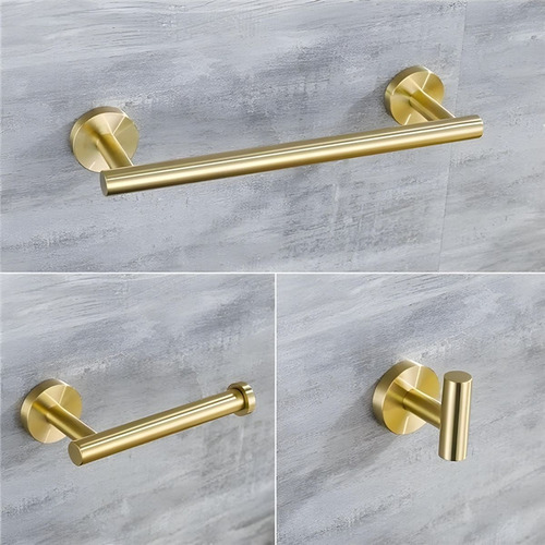 Kit Acessórios Para Banheiro Aço Inoxidável Dourado Fosco