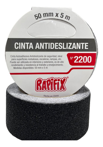 Cinta Antideslizante 50mm X 5m De Alta Resistencia. Rapifix- Color Negro