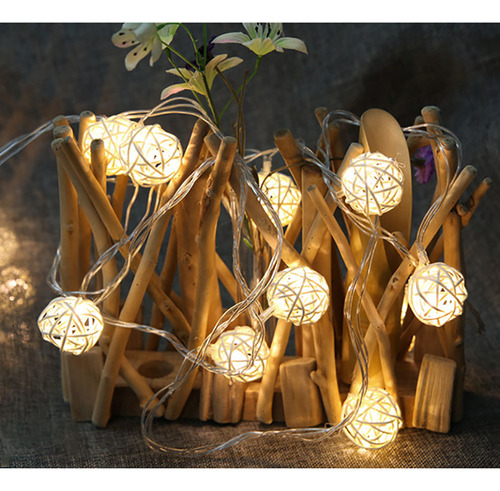 Cadena De Luces De Ratán Con Forma De Bola De Ratán, 20 Led,