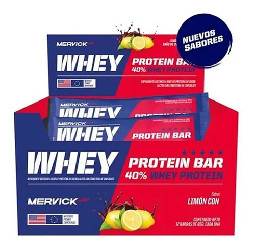 Whey Protein Bar Caja 18 Unidades 65 Grs C/u Mervick Sabor Limón