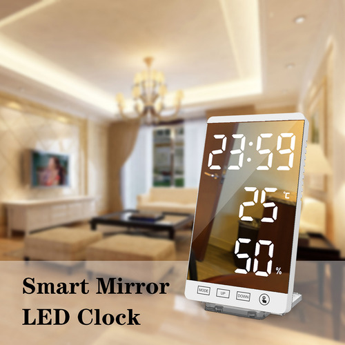 Reloj Led Con Espejo, Termómetro E Higrómetro Doméstico