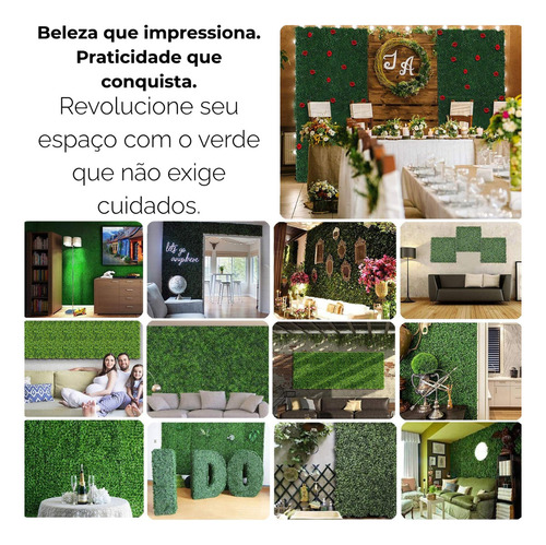 Placa Buchinho Artificial 40x60cm Kit 10 Jardim Vertical Verde Muro Inglês Parede Decorativa Lavável Plantas e Flores Artificiais Decoração Casa Uso Interno e Externo Fácil Instalação Durável