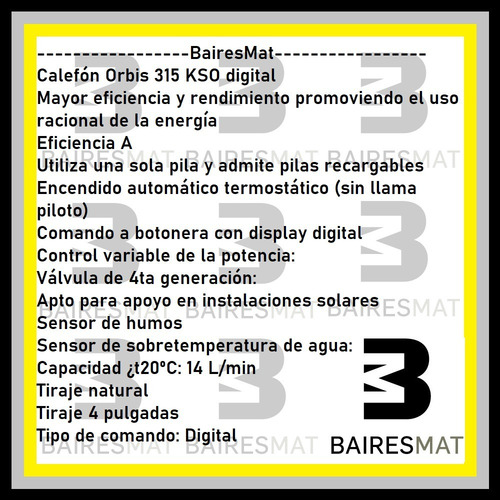 Imagen 3 de 6 de Calefon Orbis 315 Kso Gas Natural Automatico Digital 14 Lts