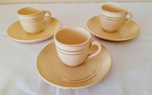 Vajilla 3 Tazas P/ Cafe C/platos Bordes Oro Made In France 