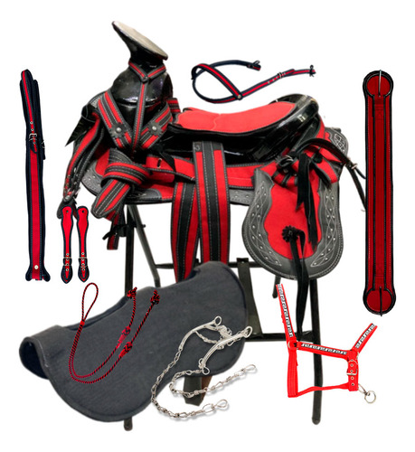 Montura Silla Charra Redonda De Lona Con Accesorios Fuste 15 Rojo-coladepato-fn