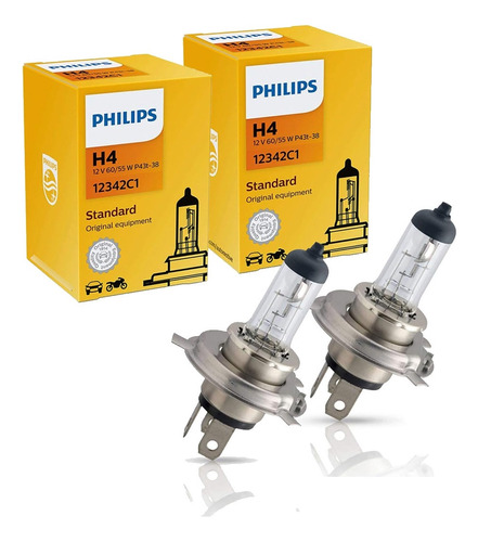 Par Lâmpadas Farol Baixo E Alto H4 12v - Philips 12342c1