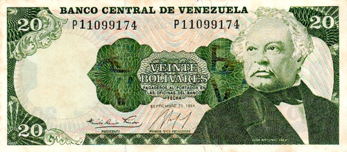 Billete 20 Bolívares 25 De Septiembre 1984 Serial P8