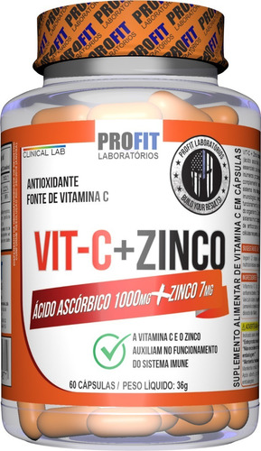 Kit 3x Vitamina C 1000mg + Zinco 7mg - Profit Labs Sabor Sem Sabor