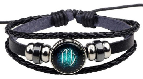 Conjunto Pulsera Brazalete Virgo Zodiaco Cuero 3 En 1 