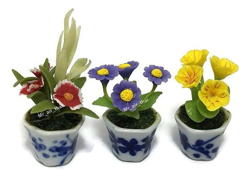 3 piezas En Miniatura Flor Arcilla Casa De Muñecas Jar