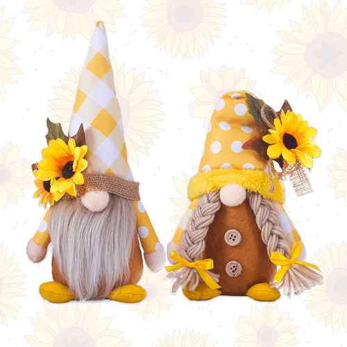 2 Gnomos De Girasol, Decoraciones De Felpa, Gnomos De Verano