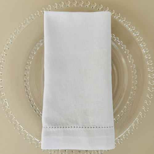 Kit 60 Guardanapos De Tecido Ponto Ajour De Linho Misto Cor Branco Lisa