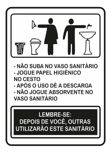 Placa Aviso - Não Jogue Papel no Vaso Sanitário - Iplacas Sinalização