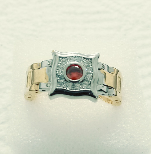 Anillo Tipo Reloj 2 Ton Dorado Y Plata Piedra Roja Y Zirconi