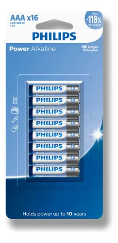 Pilha Alcalina Aaa Philips Bateria 3a Palito 16 Unidades