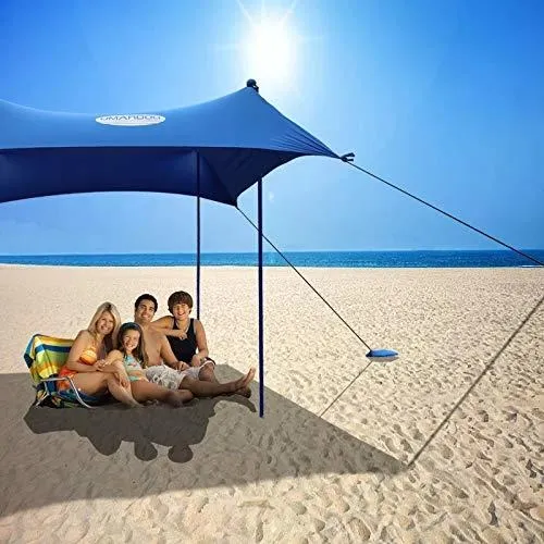 Toldo Playa Familiar Upf 50+ 10x10ft Con 4 Postes Aluminio
