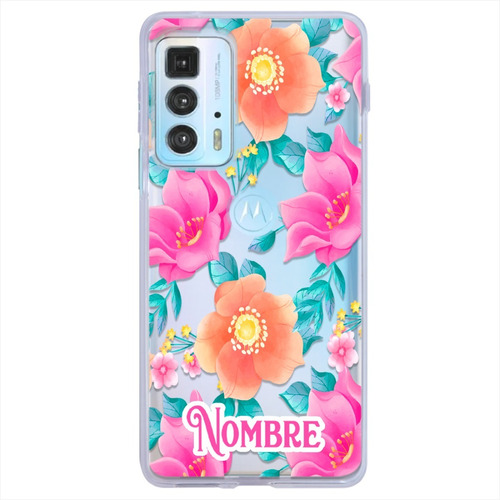 Funda Motorola Flores Rosas Personalizada Con Tu Nombre