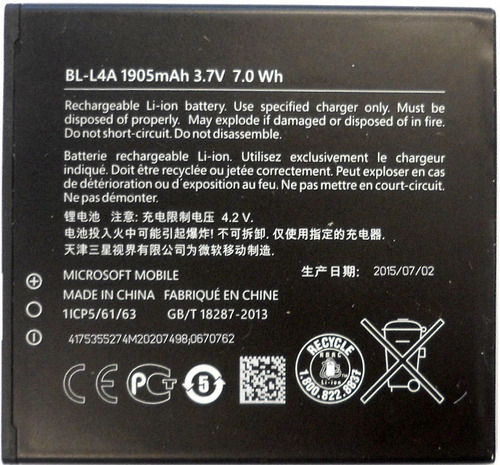 Imagen 1 de 3 de Bateria Nokia Original Bl-l4a Lumia 535 1905mah (2015)