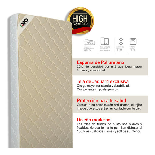 Imagen 2 de 9 de Colchon 1 Plaza 80x190x18 Espuma Alta Densidad Premium Color Beige