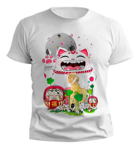 Remera Gato Maneki Neko Luna Japon Diseño Exclusivo