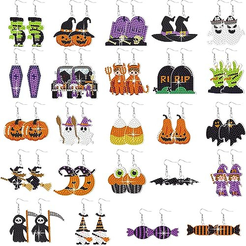 24 Pares De Pendientes De Halloween De Pintura De Diama...