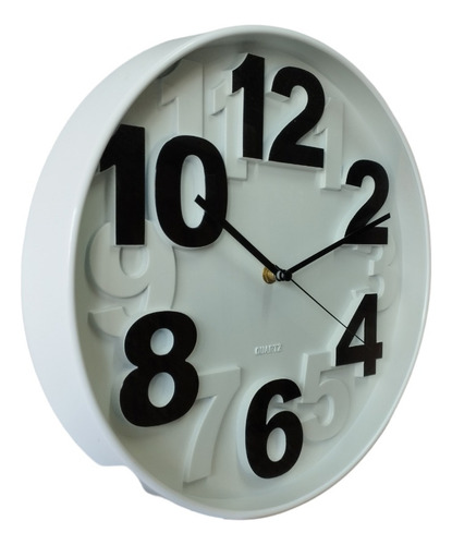 Imagen 4 de 4 de Reloj Pared Fdo Blanco Num Grandes Mco Bco 30cm Diam