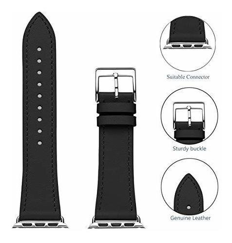 Banda Para Reloj Apple Watch 44mm Cuero Genuino Negro