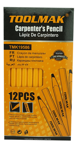 Lápiz Carpintero Madera Albañil Construcción 12 Pcs Toolmak