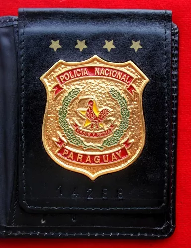 Antigua Placa Identificacion Policia Paraguay Cartera Cuero