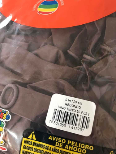 Imagen 2 de 3 de Bolsa Globo Látex Vino Tinto Ladrillo 50 Pz Payaso Decoracio