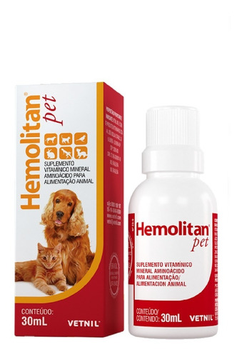 Hemolitan Pet Suplemento Vitamínico Mineral 30 Ml Vetnil 
