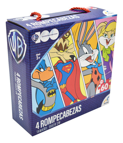 4 Rompecabezas De 38x28 Cm, Bugs Bunny, Lucas, Porky, Coyote