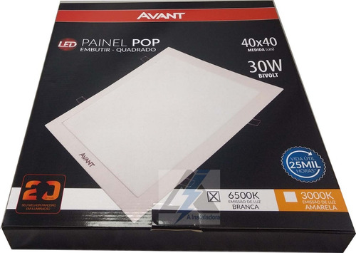 Painel Plafon Luminaria Embutir Led Avant 30w 40x40cm