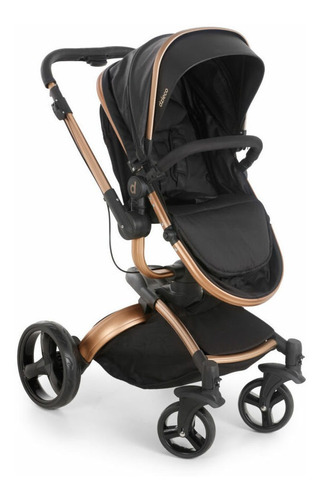 Carrinho de bebê de paseio Dzieco Vulkan preto com chassi de cor bronze